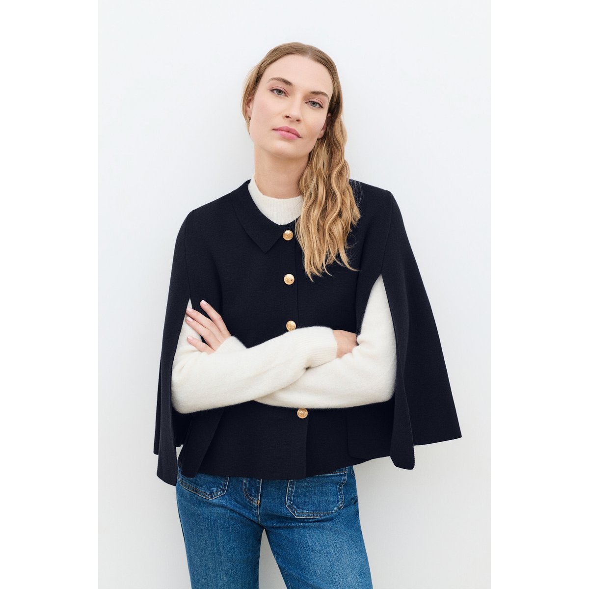 Poncho court col rond HACAPANO bleu marine, CAROLL