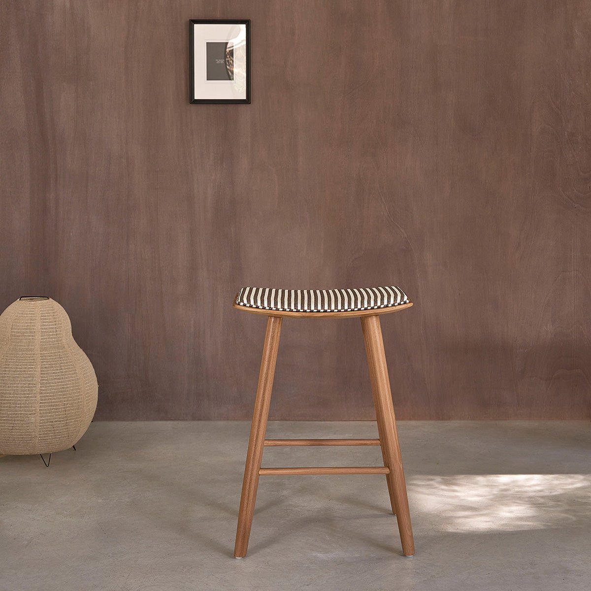 Lot de 2 tabourets de bar en teck massif et tissu rayé AMBRE rayure_marron_beige, BERAH GETAH