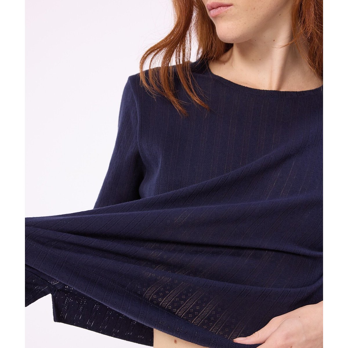 Pyjama en coton ajouré bleu marine, PETIT BATEAU