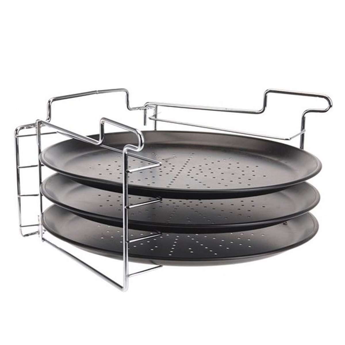 Set de 3 plats pour cuisson pizza simultanée 32x32x25cm chrome/inox, WADIGA