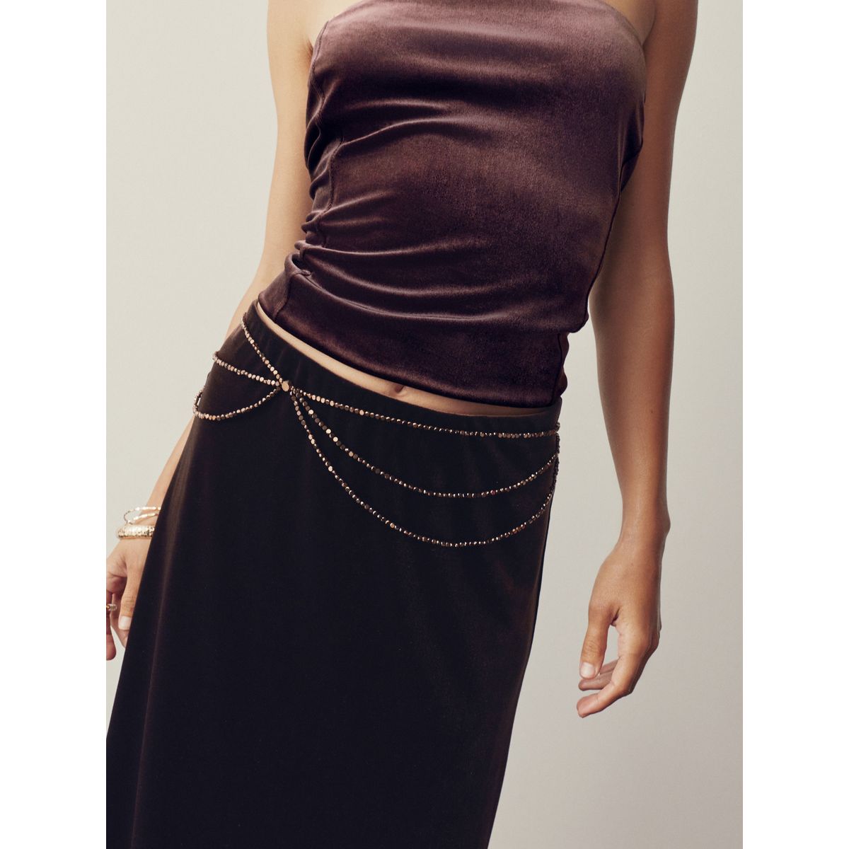 Ceinture fine métallisée avec perles marron chocolat, NEXT