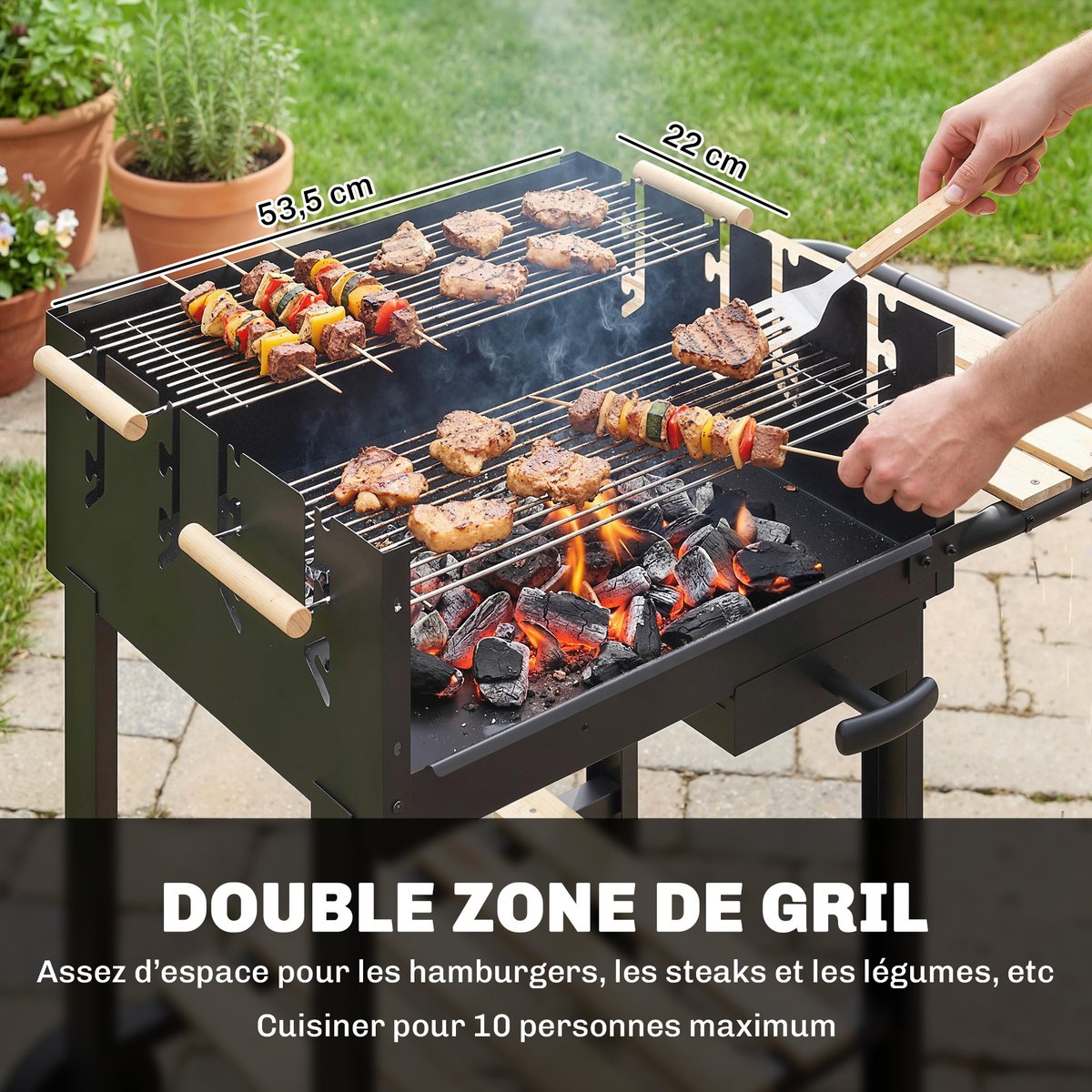 Barbecue au charbon de bois Métal Noir noir et bois naturel, OUTSUNNY