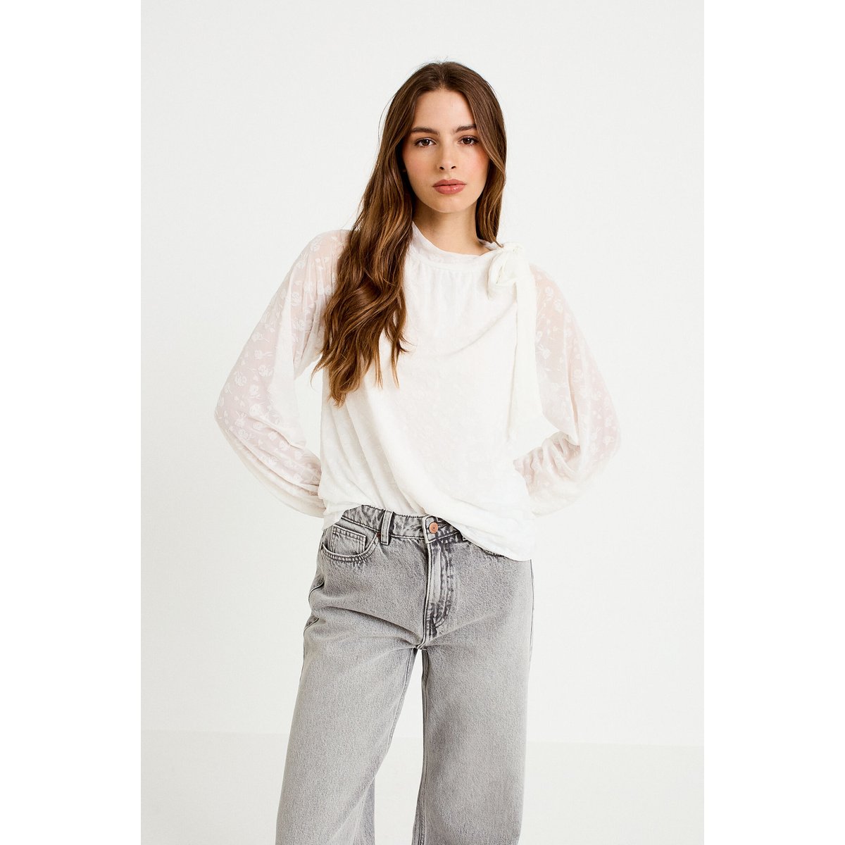 Blouse droite manches longues ecru, CACHE CACHE