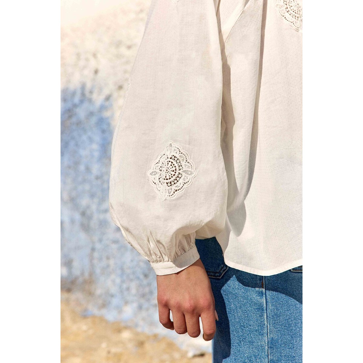 Blouse ample brodée en coton, BLAZIA blanc, LA PETITE ETOILE