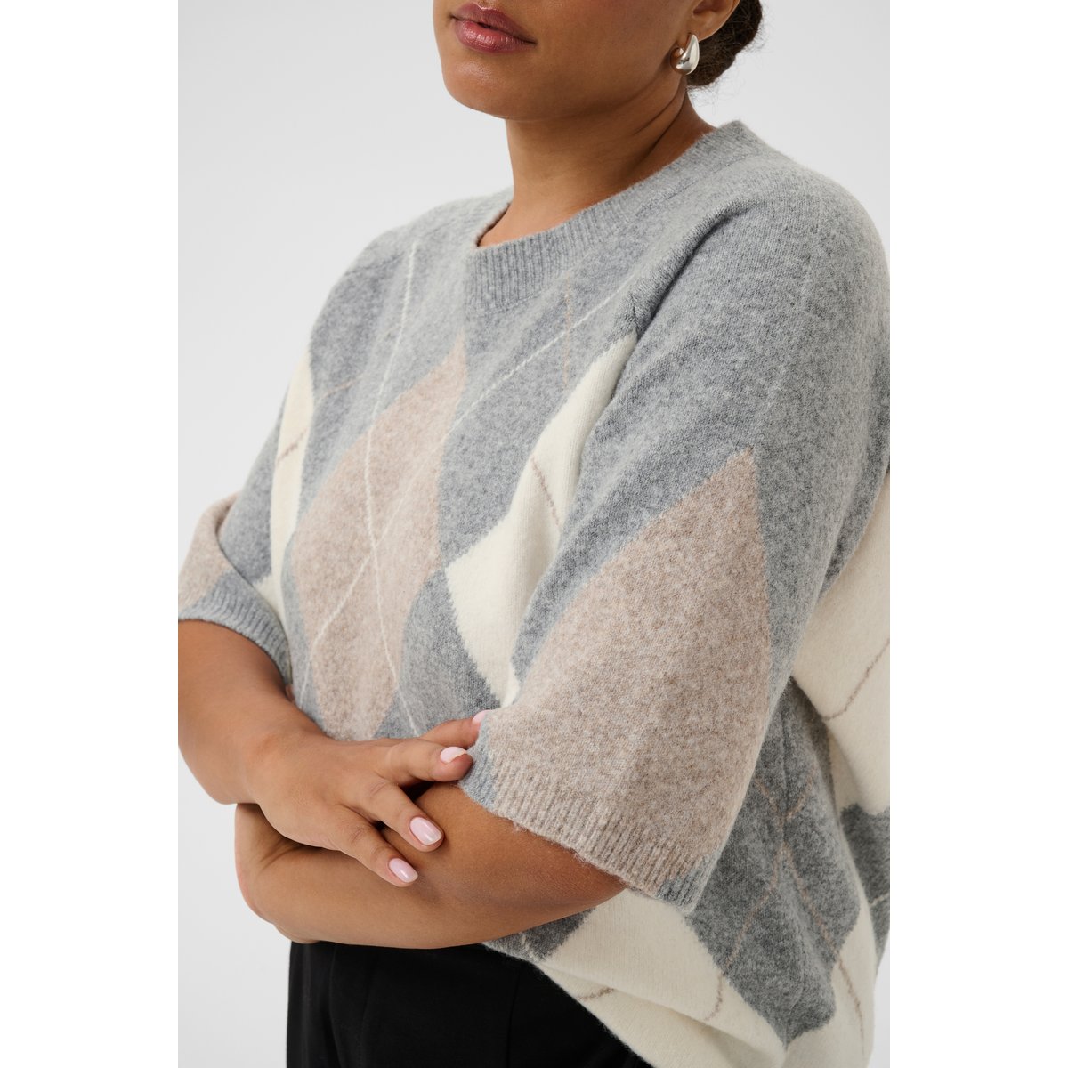 Pullover tricoté gris grey m./chalk/beige argyle, KAFFE CURVE