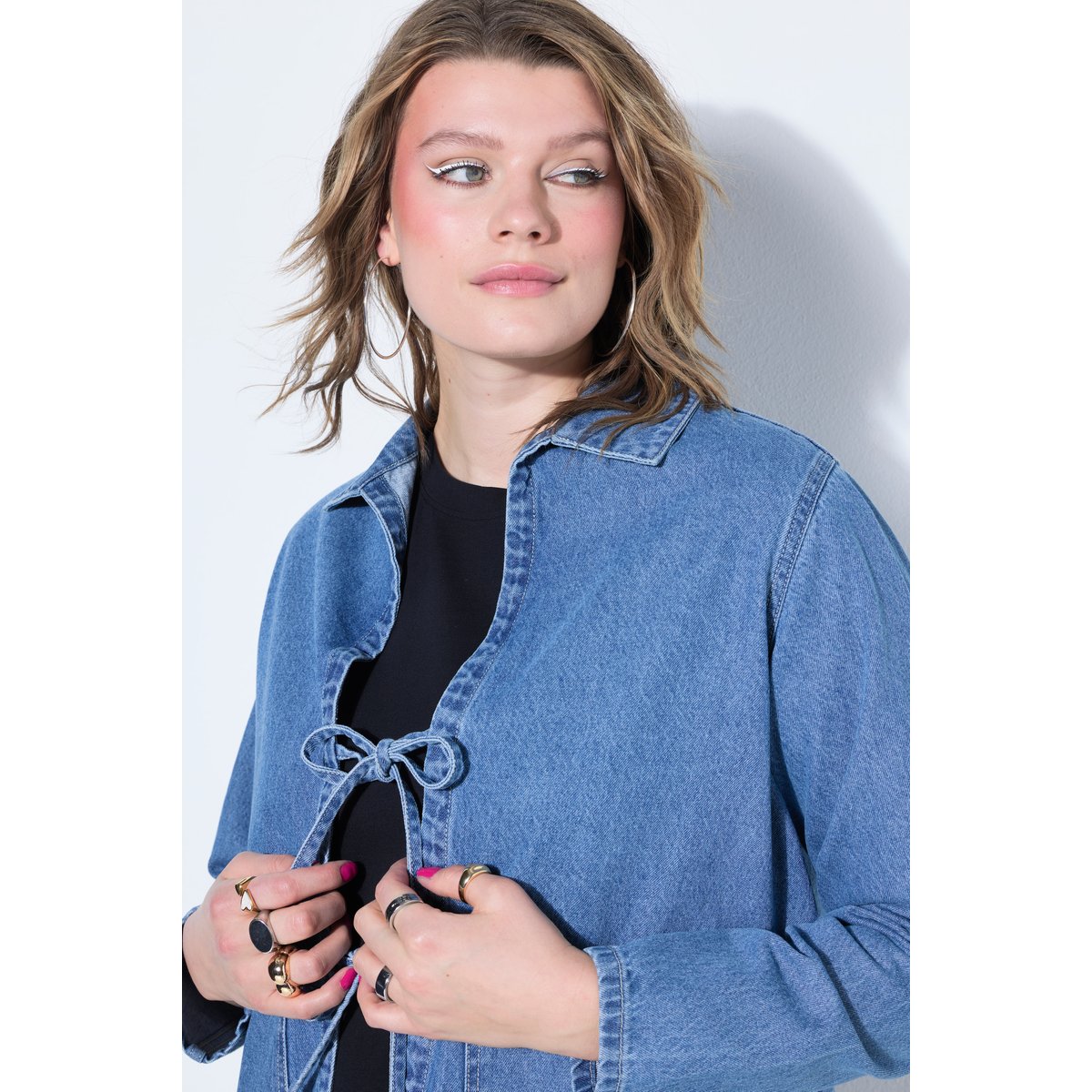 Surchemise en jean oversize à laçage bleu jean, STUDIO UNTOLD