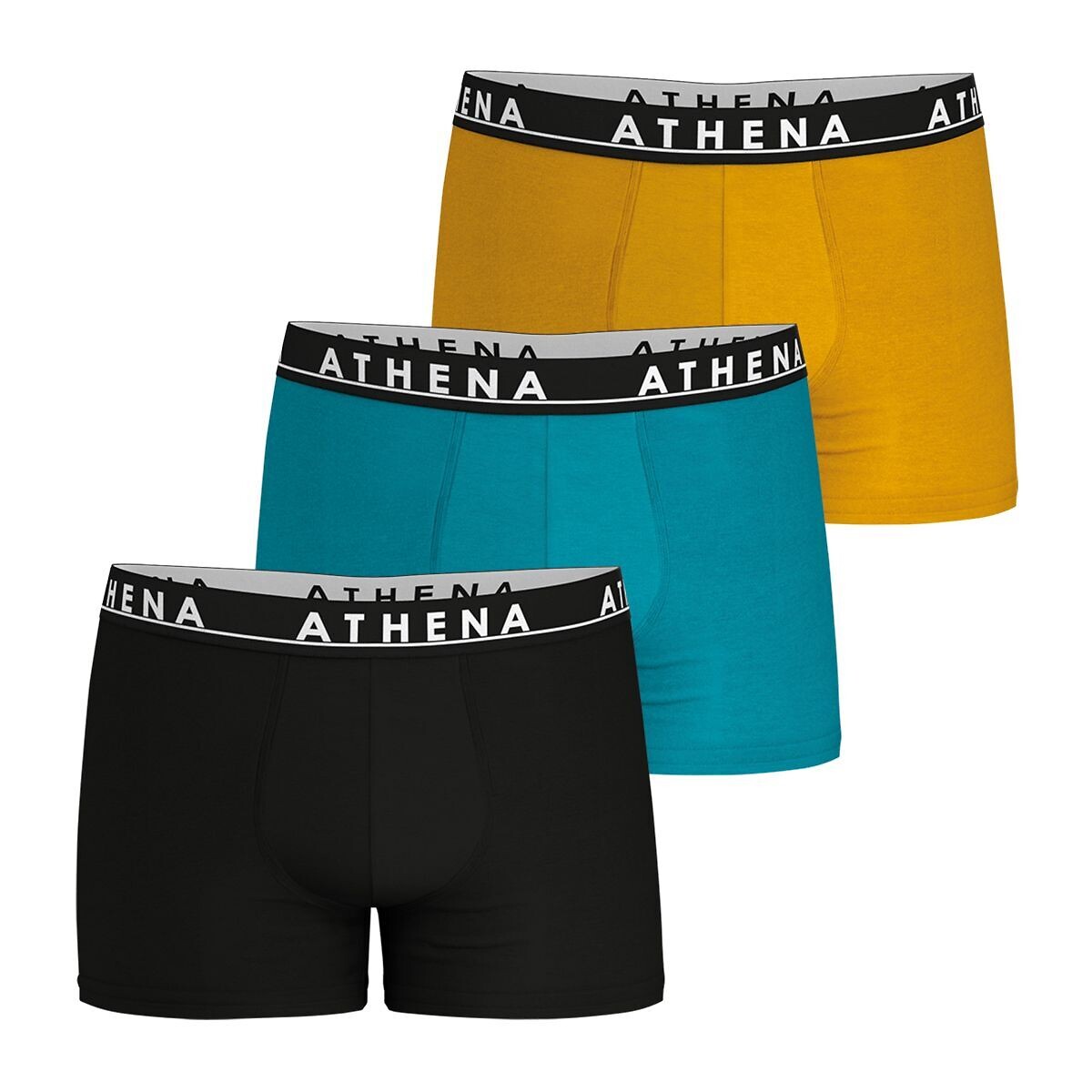 Lot de 3 boxers unis Easy Color noir + bleu + orange, ATHENA