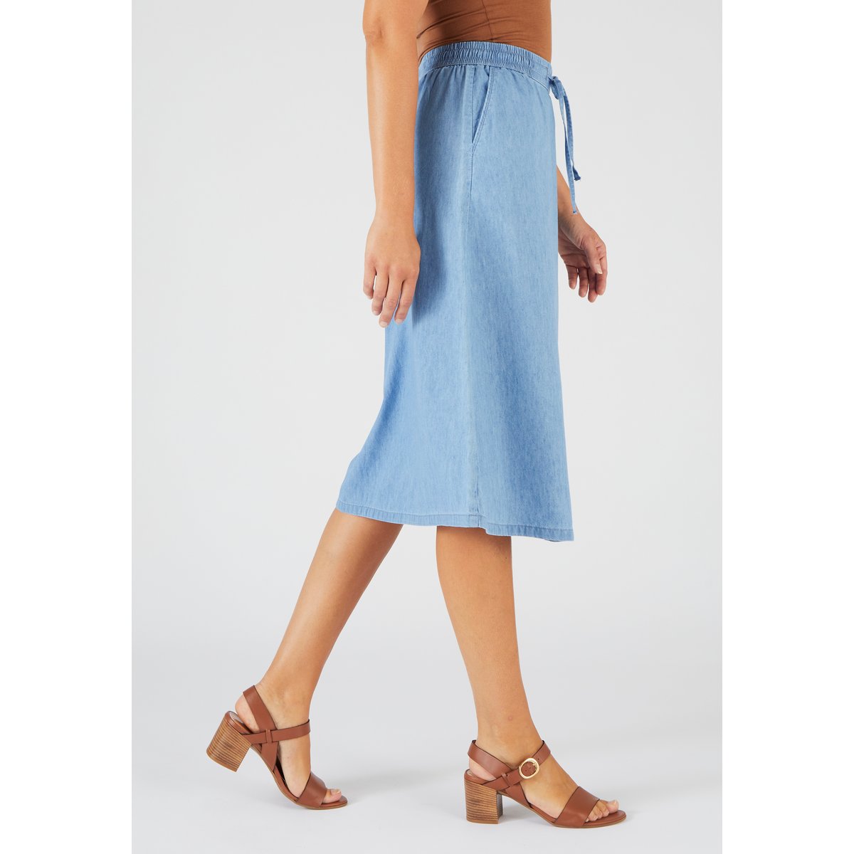 Jupe tissu chambray bleu denim pastel, DAMART