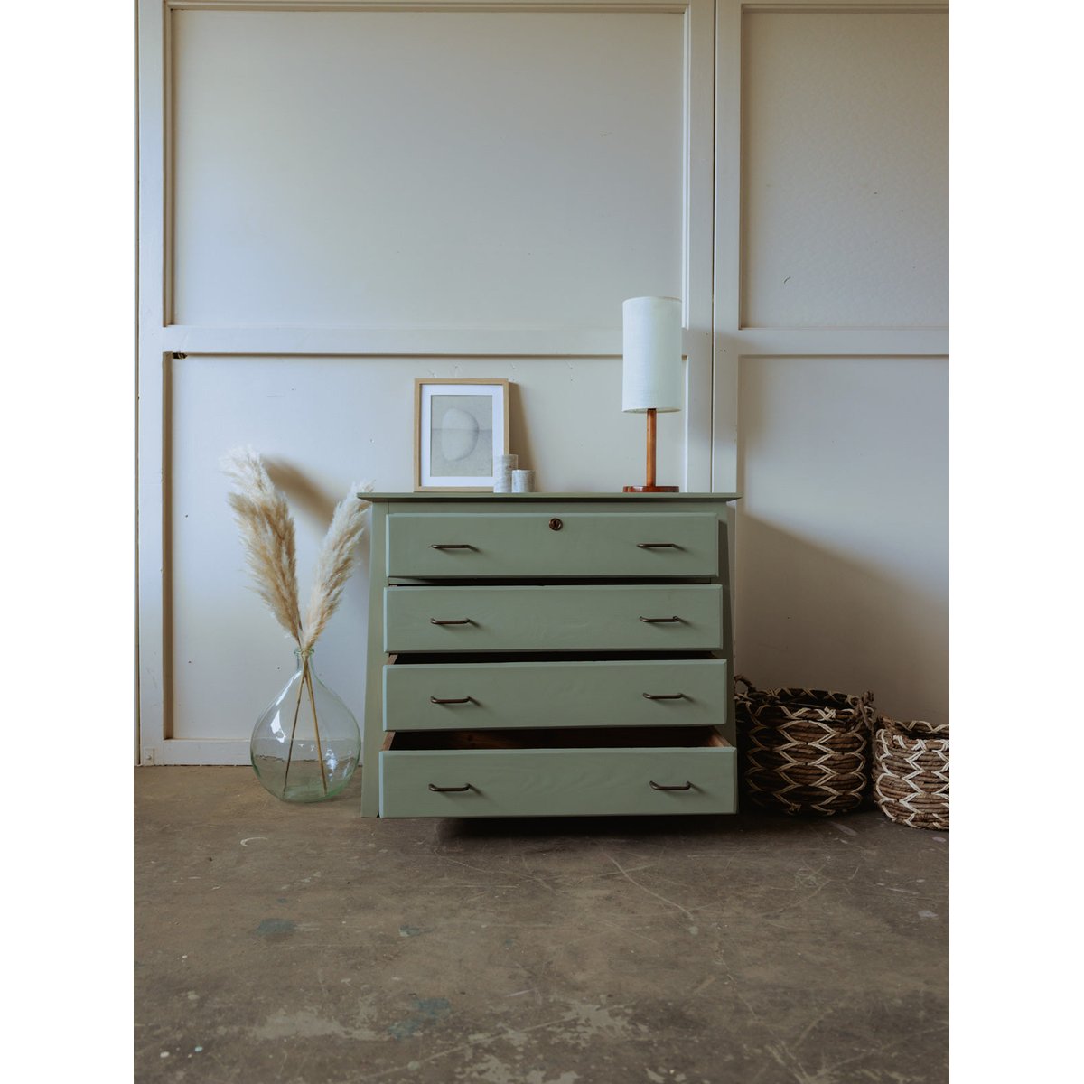 Commode en bois verte Garance N°552 - Bon état vert d'eau, DEBONGOUT