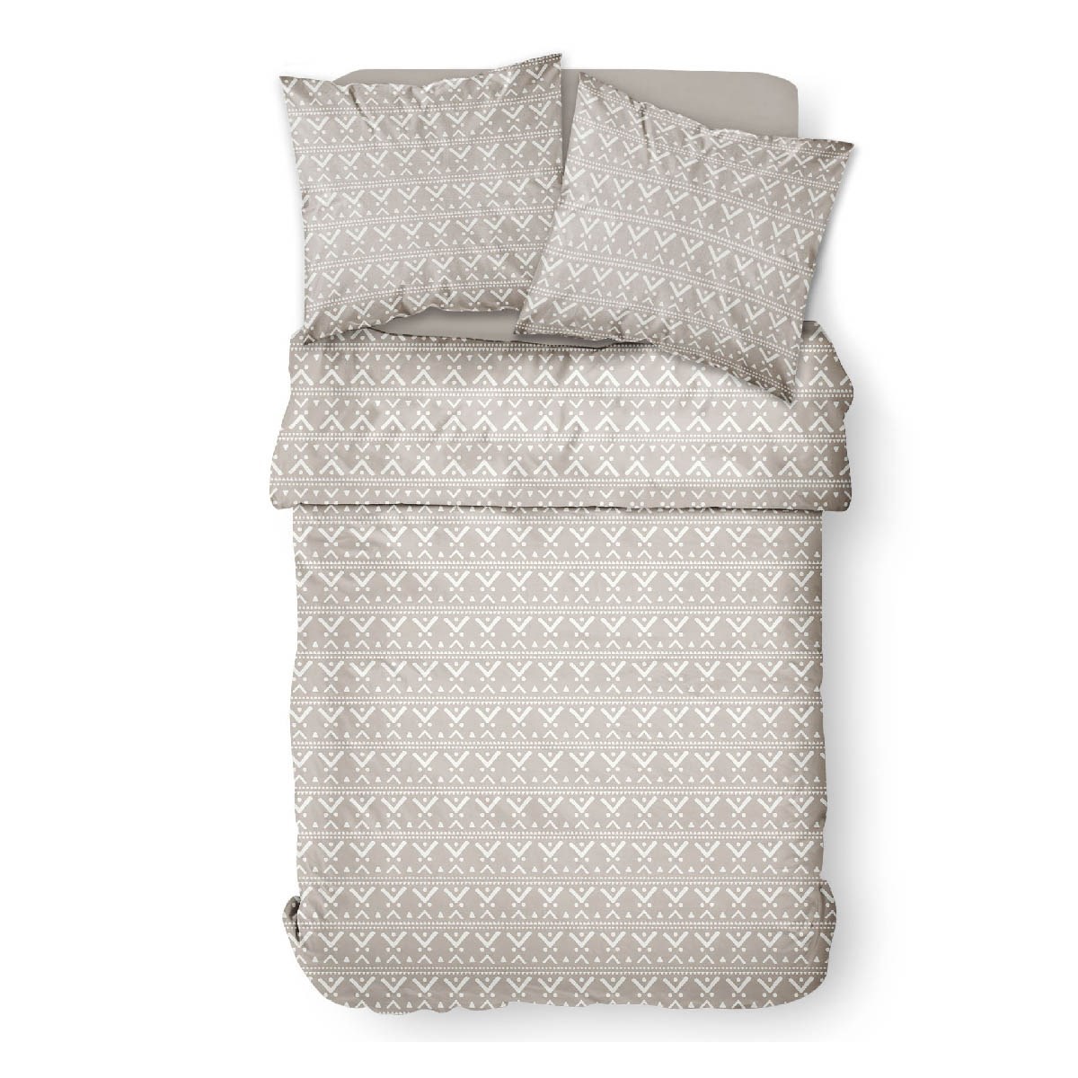 Parure de lit coton 2 personnes imprimé ethnique SUNSHINE gris, TODAY