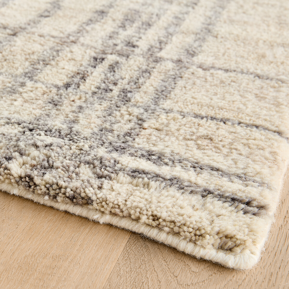 Tapis rayé tissé à la main, en pure laine, DALANA naturel/gris, AM.PM