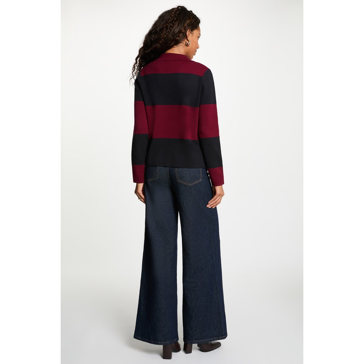 Pull col revers rayé bordeaux, MORGAN