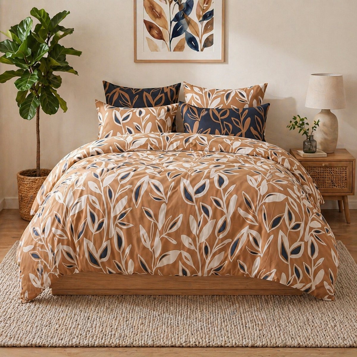 Parure housse de couette imprimée végétale en coton, LINDA multicolore, ATELIER DU COTON