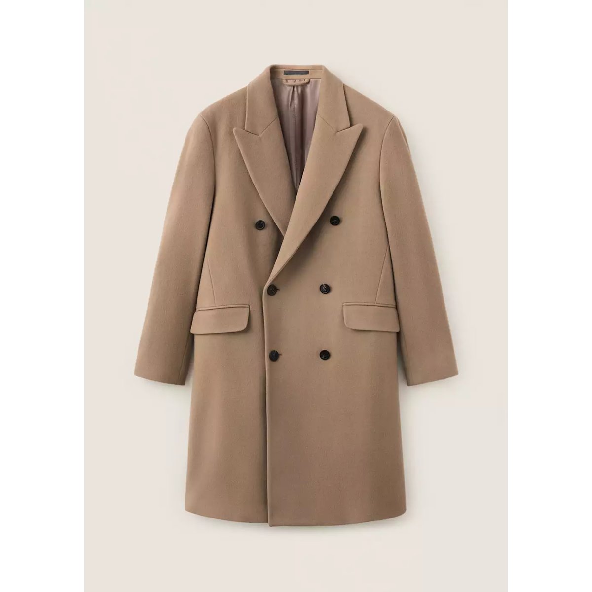 Manteau en mélange de laine vierge avec revers gris clair/pastel, MANGO MAN