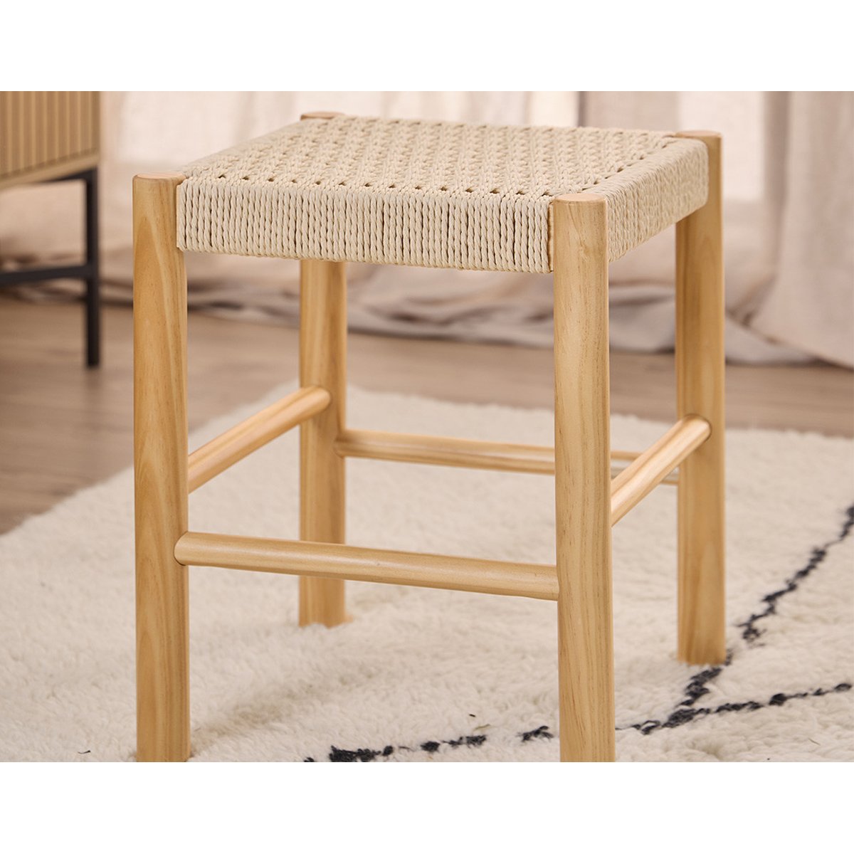 Tabouret de bar - 45 cm - LIORA bois / beige, LISA DESIGN