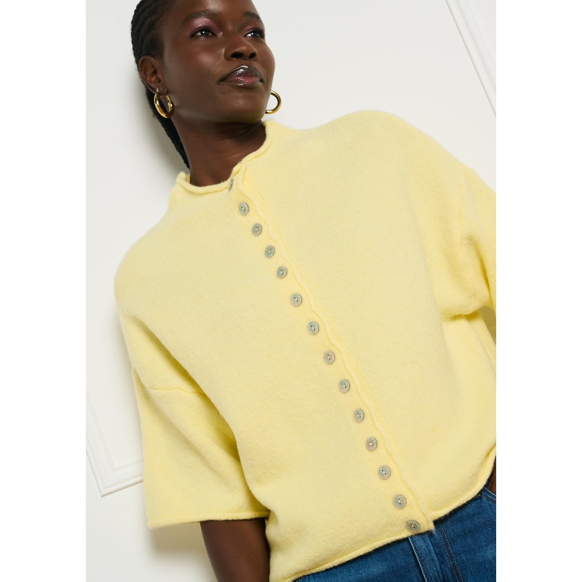 Gilet à col montant jaune pastel, LOLALIZA