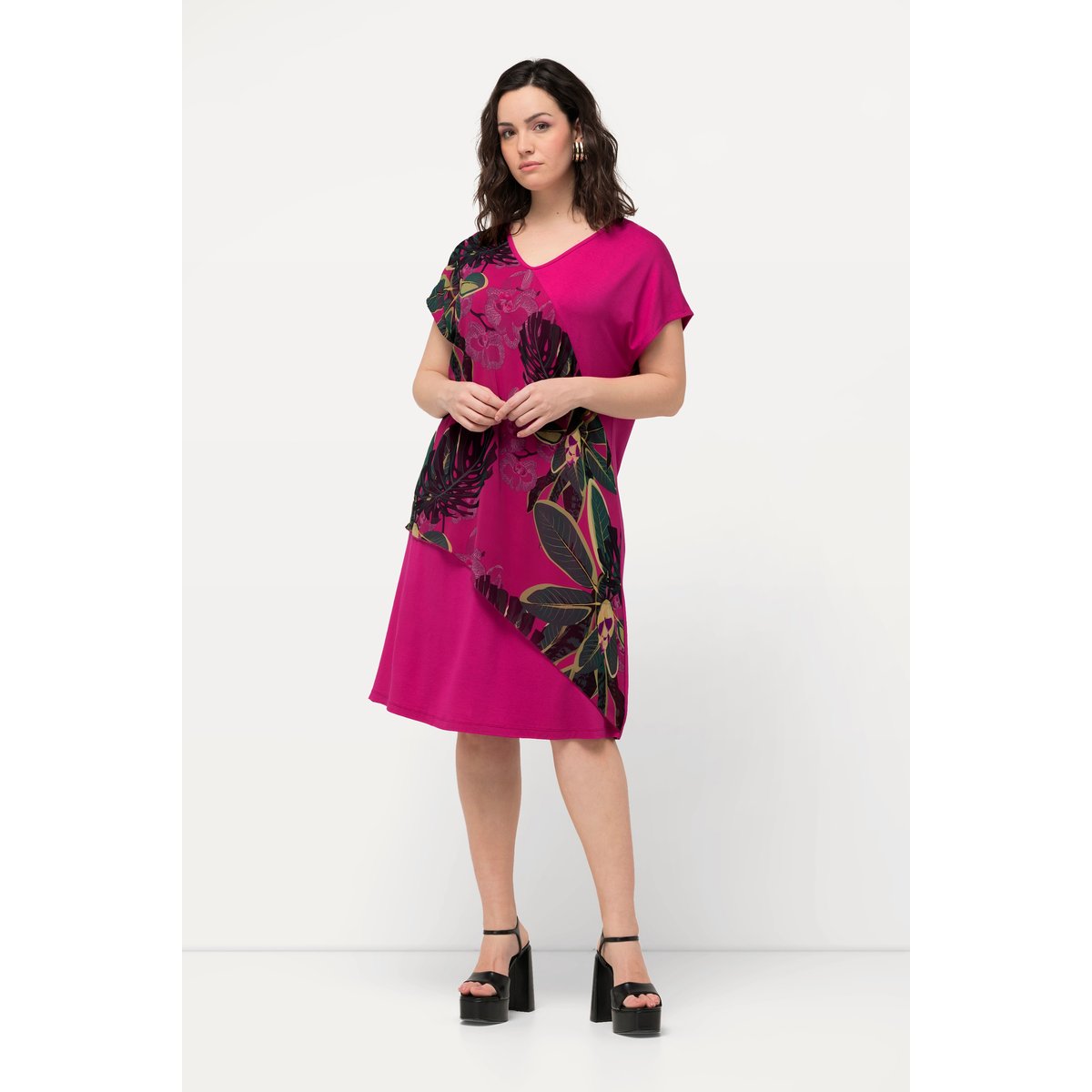 Robe en jersey et mousseline à bruyère clair, ULLA POPKEN