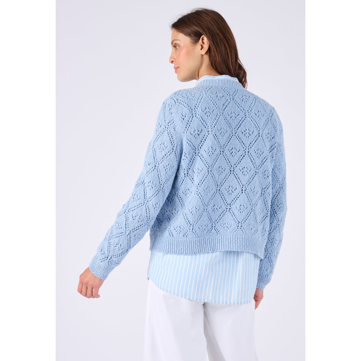 Cardigan ajouré fil ruban bleu grisé, DAMART