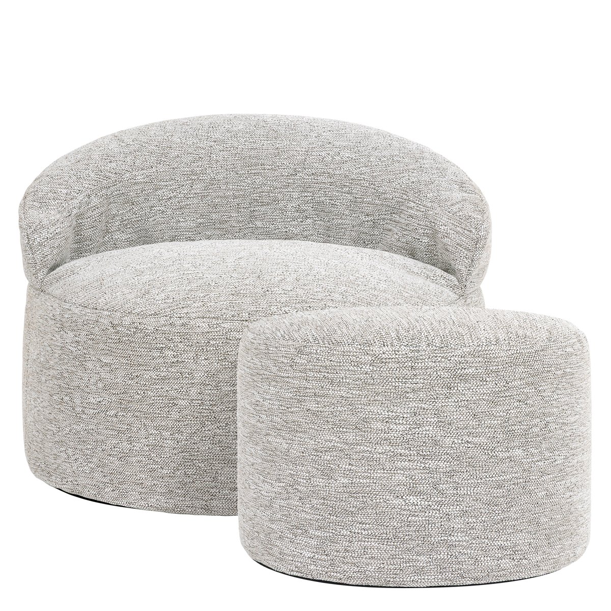 Pouf fauteuil d’appoint décoratif et son repose-pied rond en tissu tissé Oeko-Tex® - ORB naturel beige, ICON