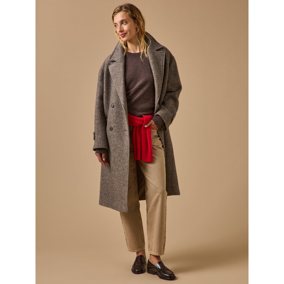 Manteau long lainage chevrons marron glace, CYRILLUS