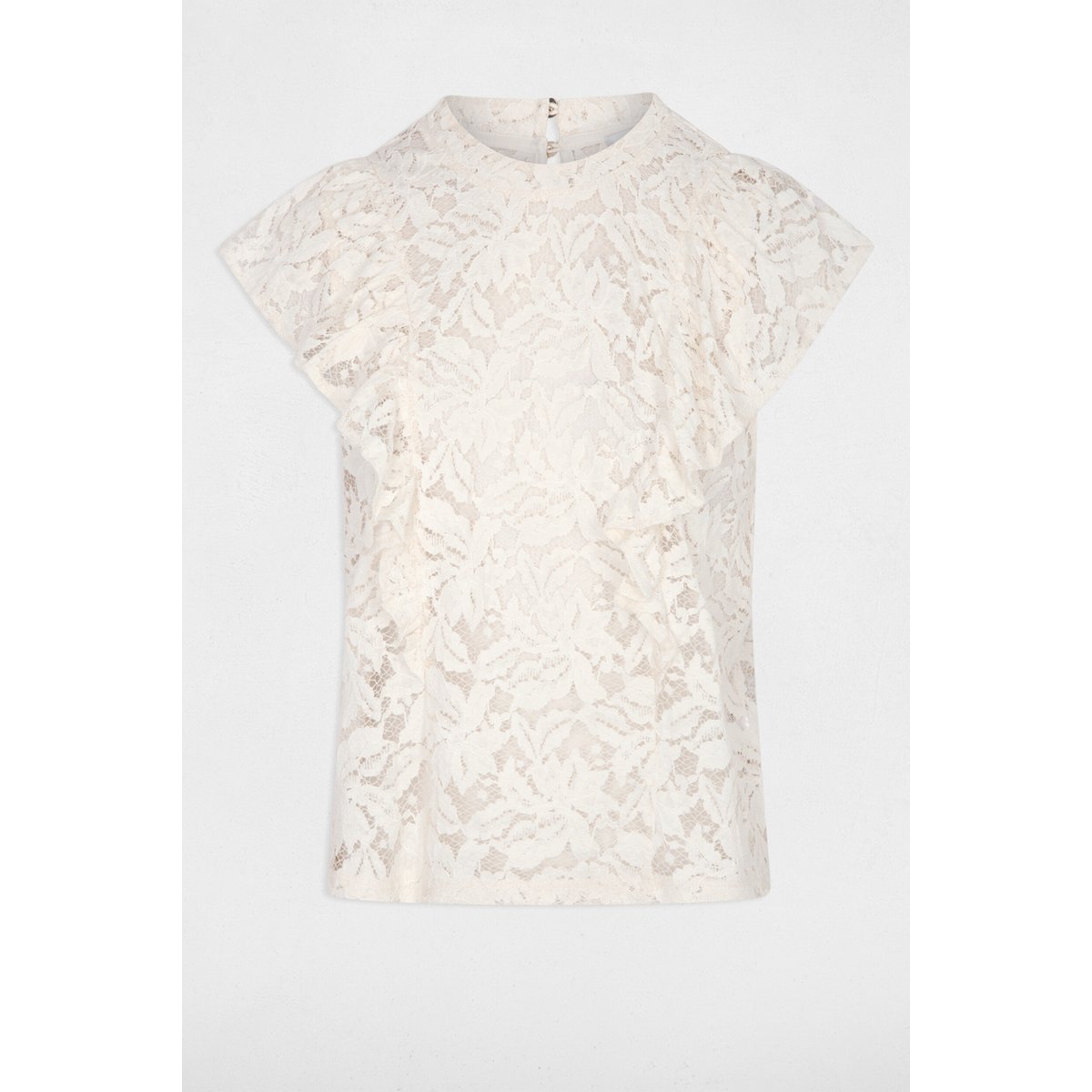 Blouse dentelle col montant ivoire, MORGAN