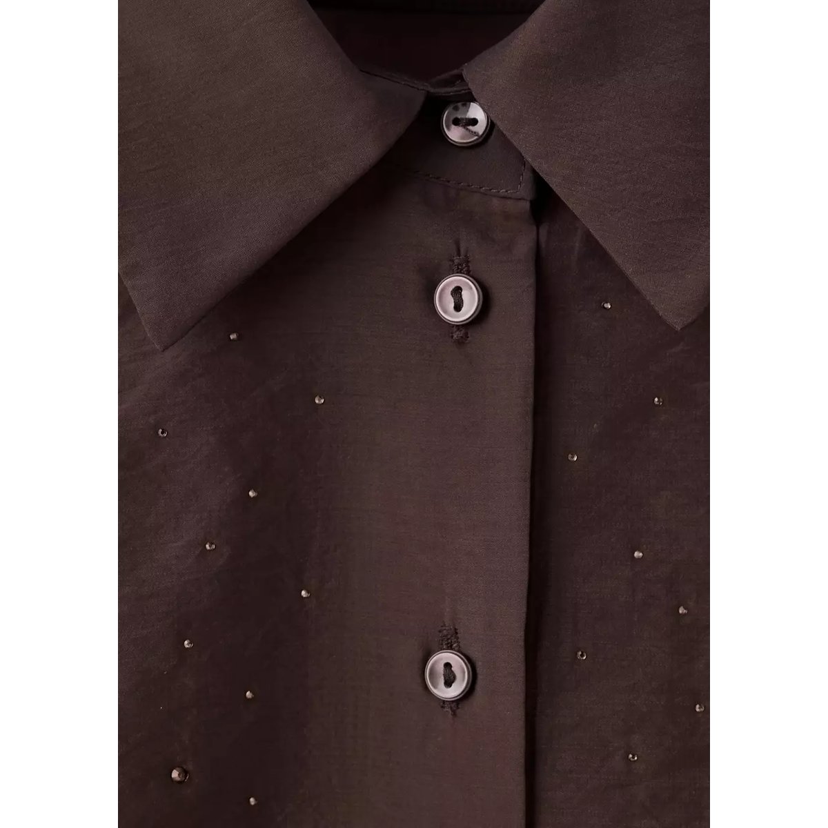 Chemise satinée détail strass marron, MANGO