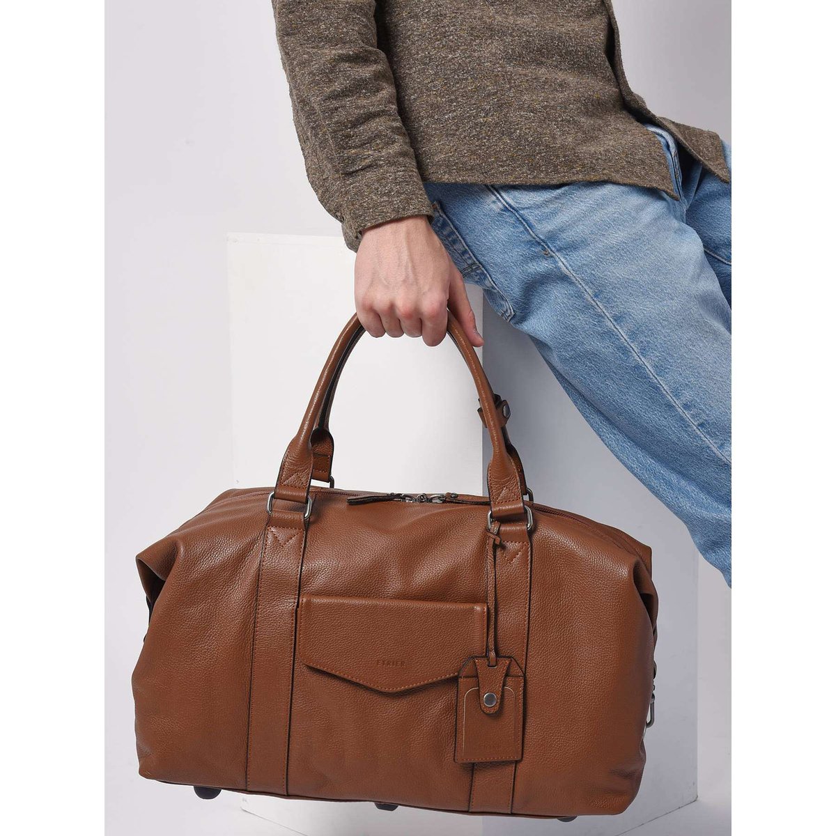 Sac de voyage cabine Flandres en cuir chataigne, ETRIER