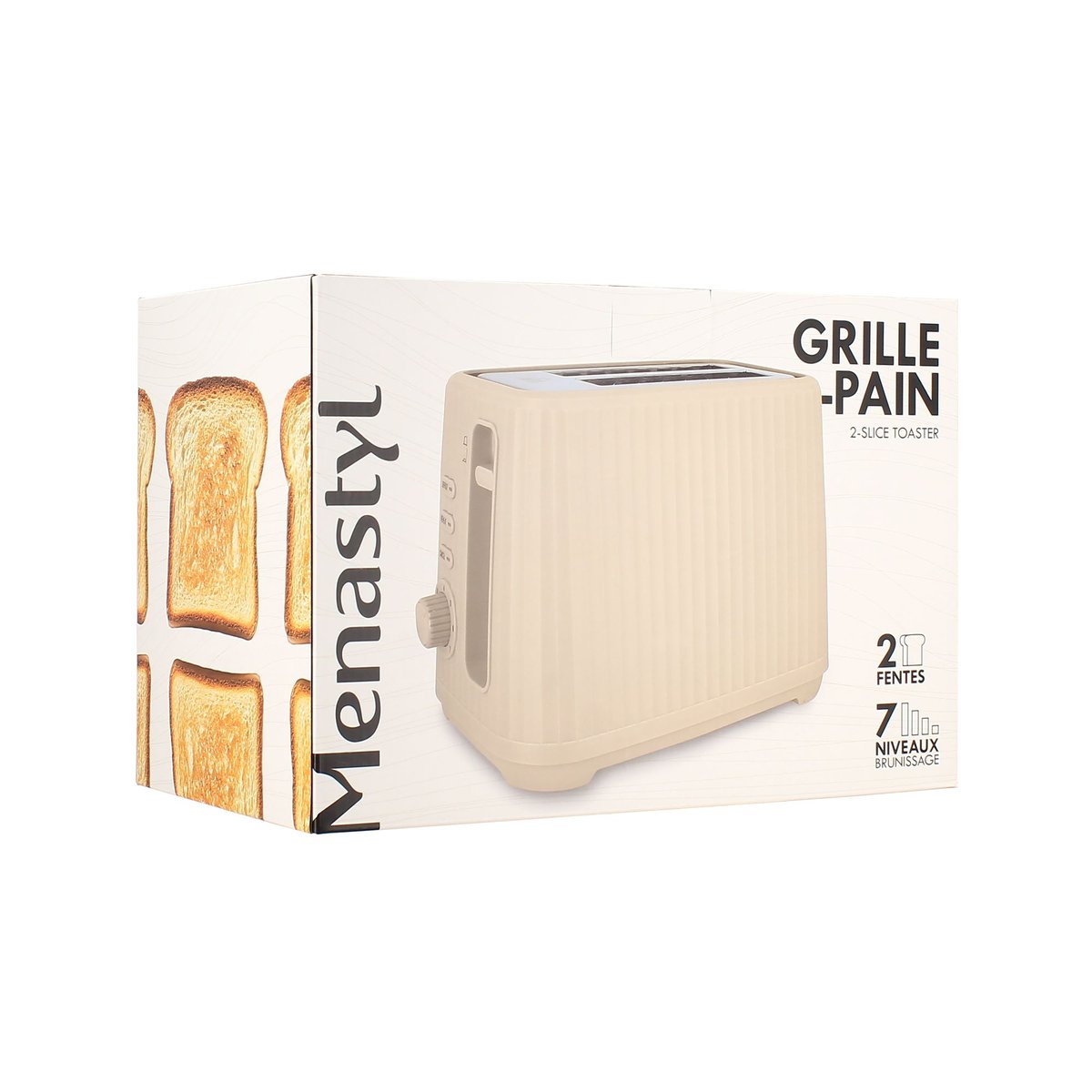 Grille pain 2 tranches en polypropylène strié beige, MENASTYL