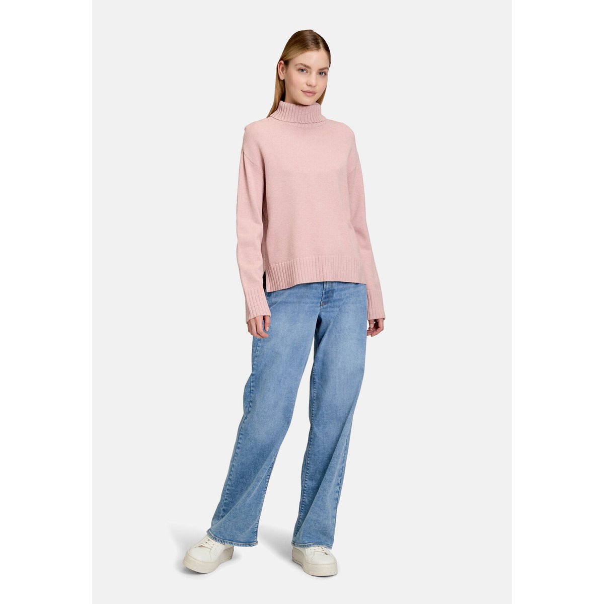 Pull-over en fine maille à col montant pale mauve melange, BETTY BARCLAY