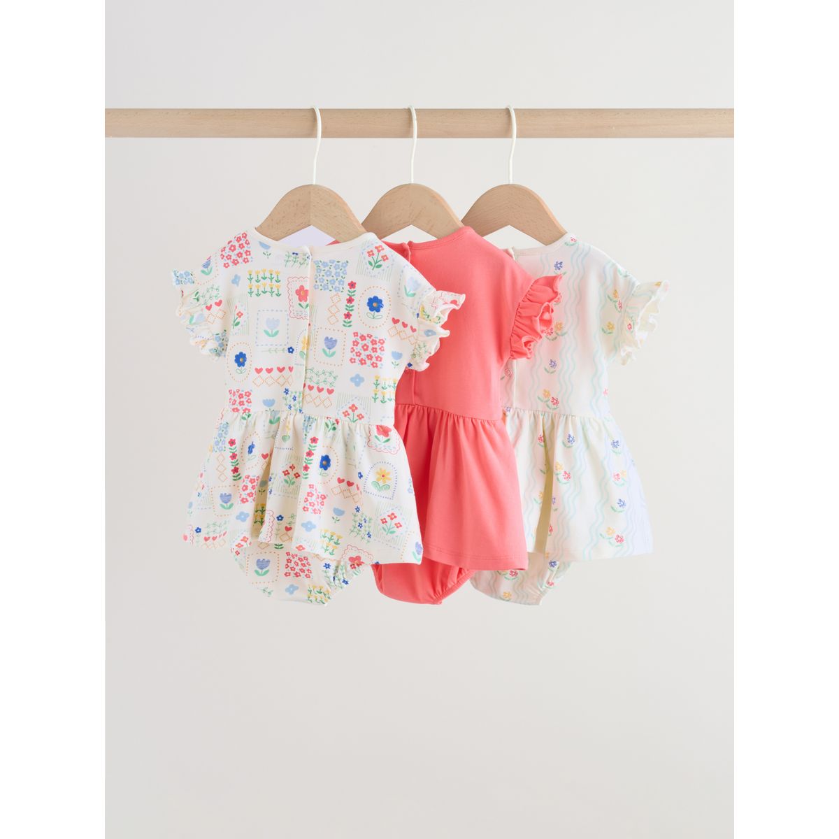 Grenouillères en jersey, lot de 3 motifs brodés rouges et blancs, NEXT