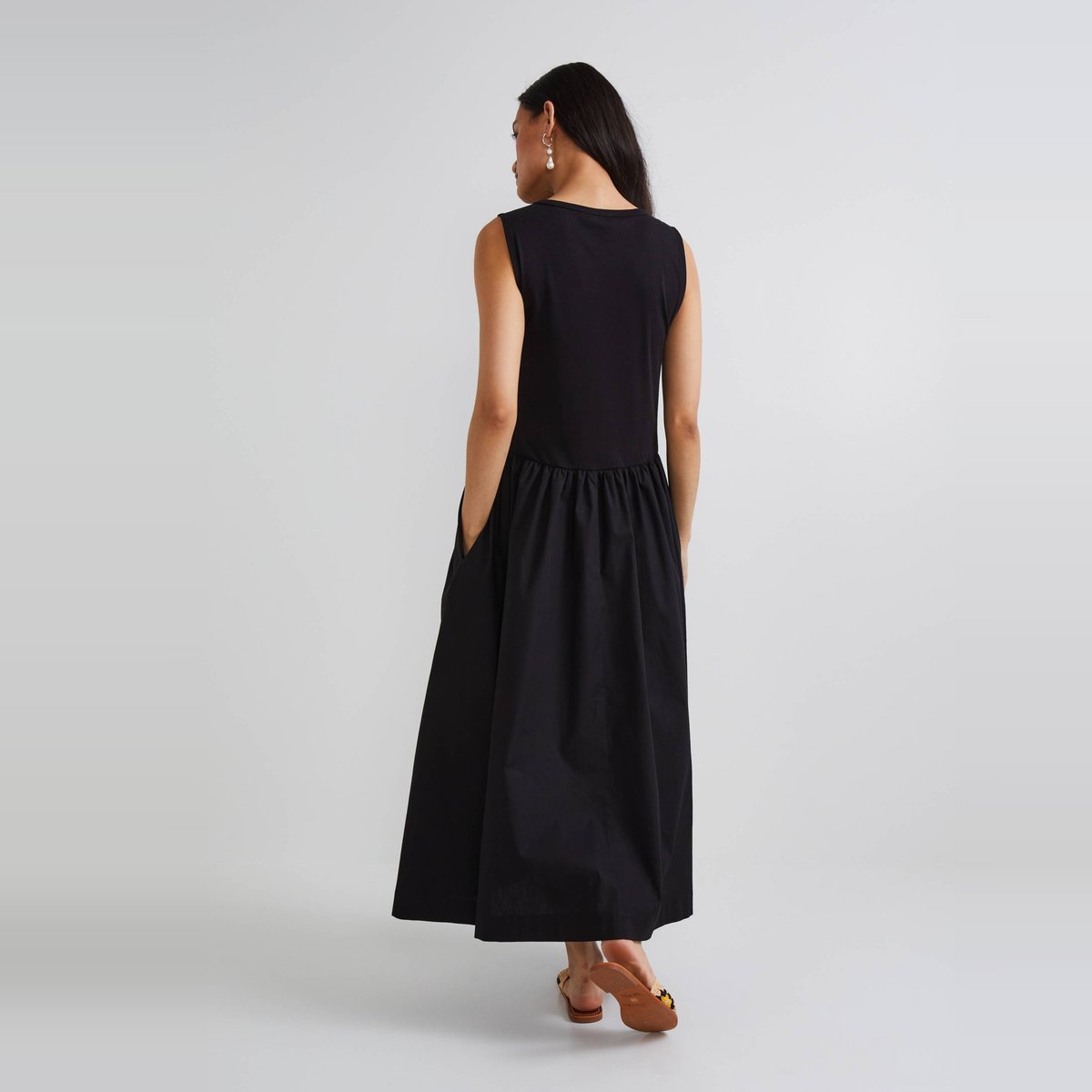 Robe longue débardeur - Col rond - Bi matière en coton BIO noir, MONOPRIX