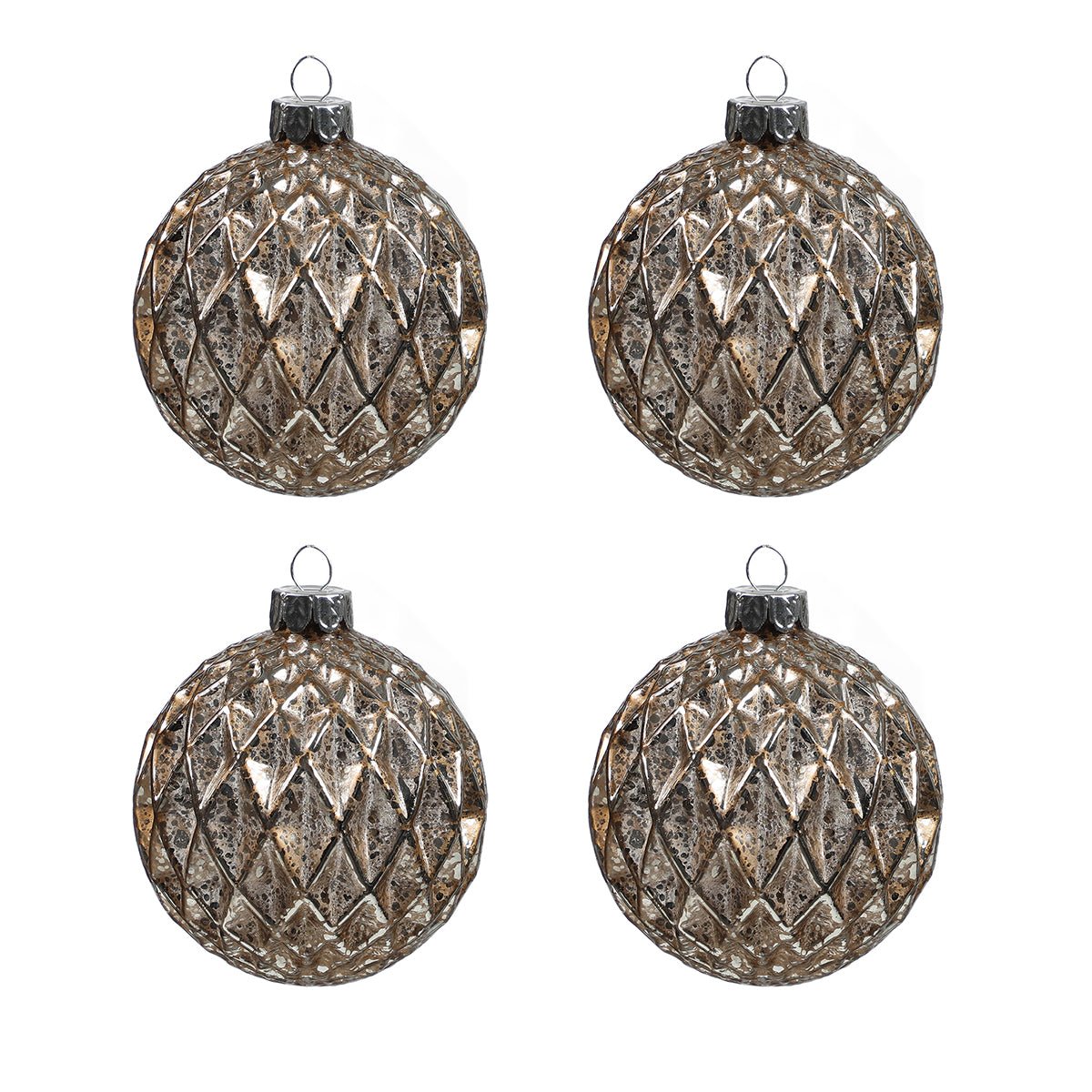 Set de 4 boules de noel pailletées en verre D8 NOËL cuivre, SIA DECO