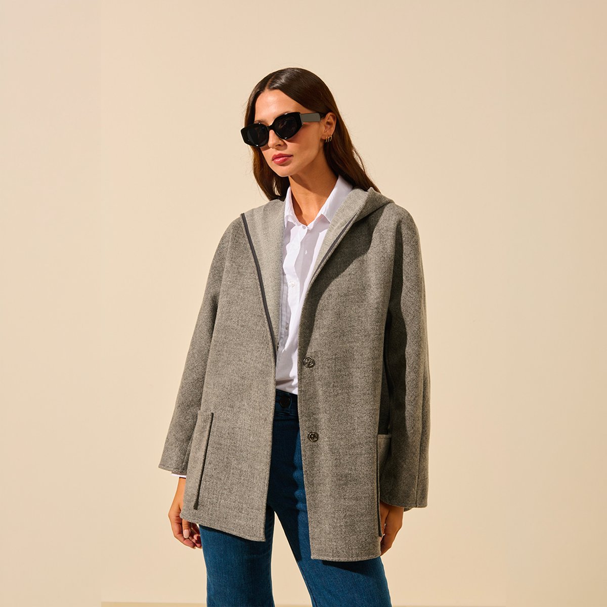 Veste capuche oversize MARCO gris chiné, BENOA