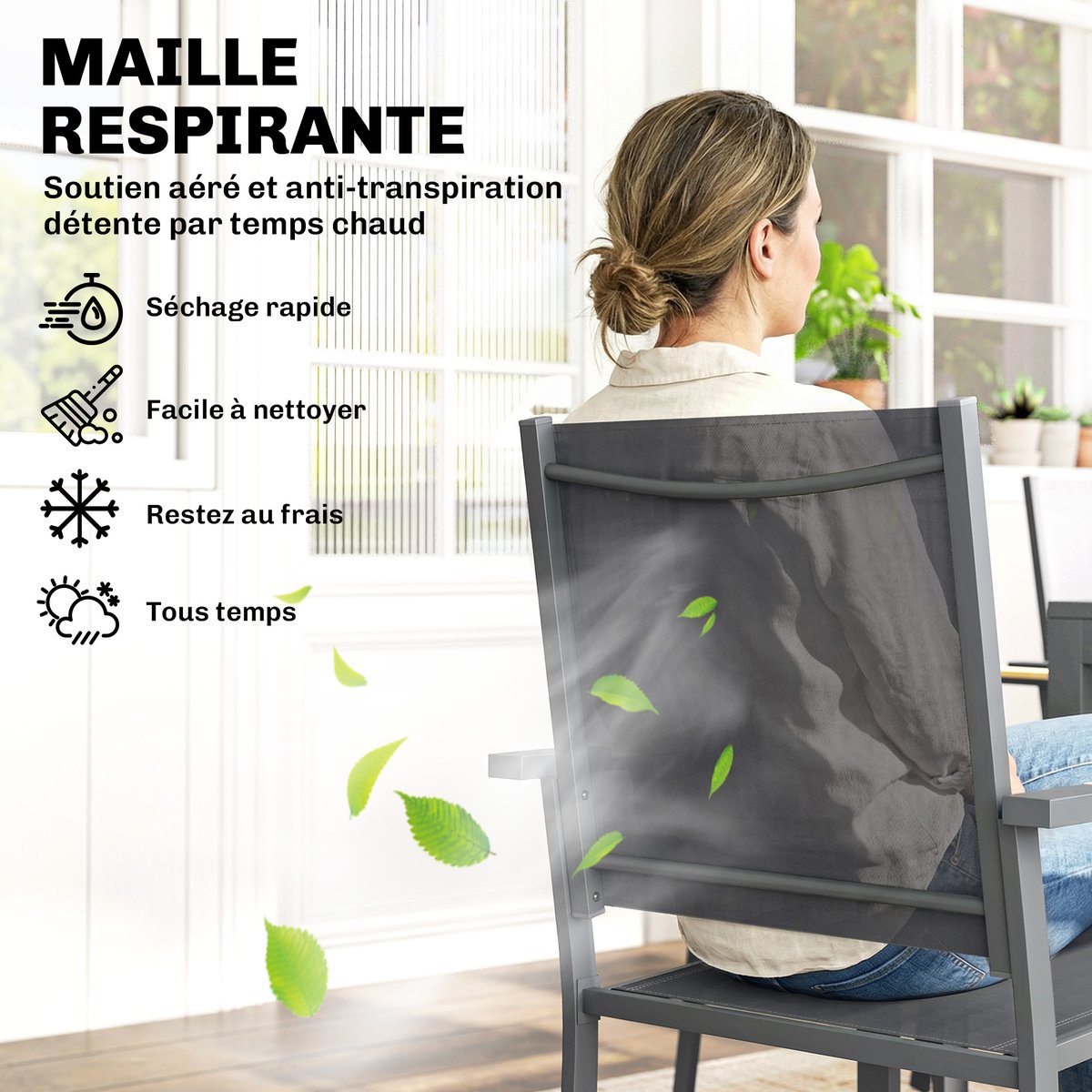 Ensemble de salon de jardin Acier Galvanisé gris foncé, marron clair, OUTSUNNY
