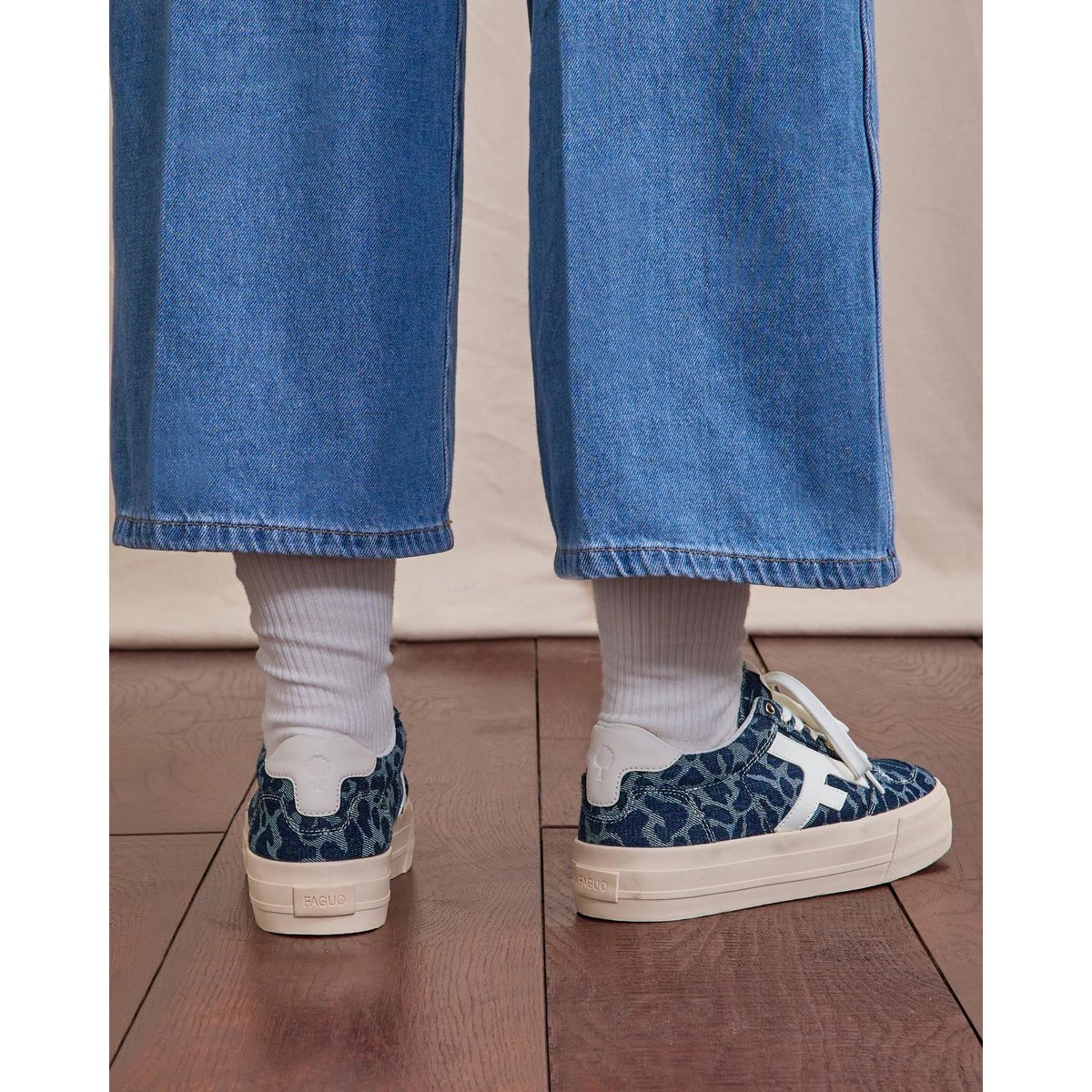 Tennis basses tissu WALNUT PLATFORM bleu jean, FAGUO