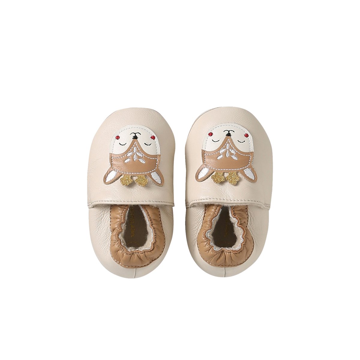 Chaussons cuir souple beige, VERTBAUDET