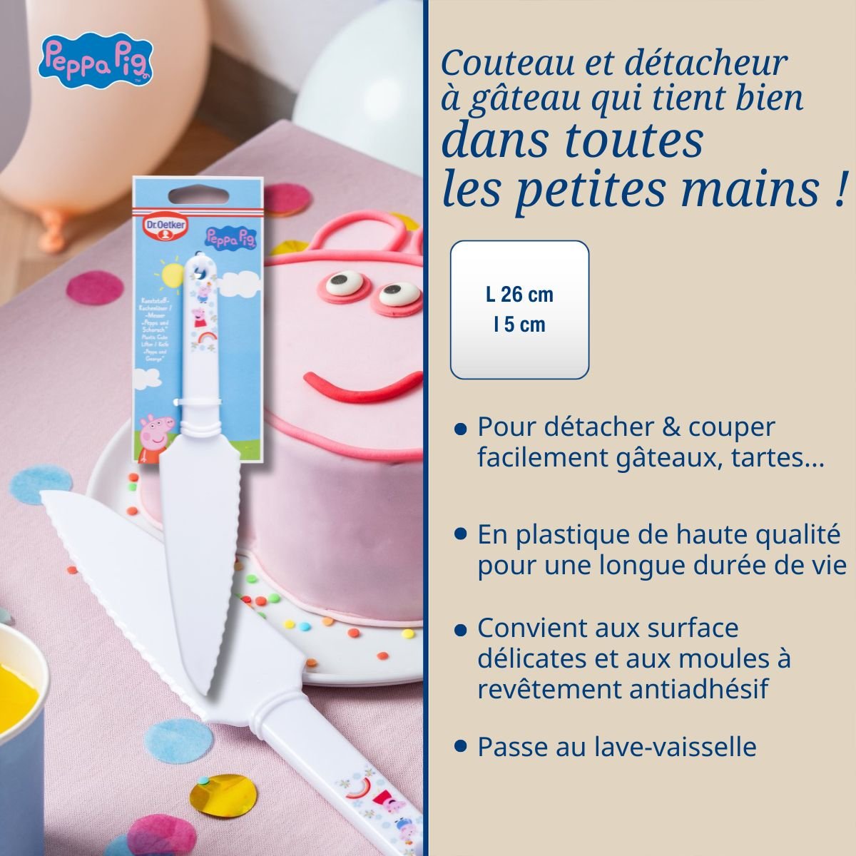 Couteau de cuisine et détacheur à gâteau Peppa Pig blanc, DR OETKER