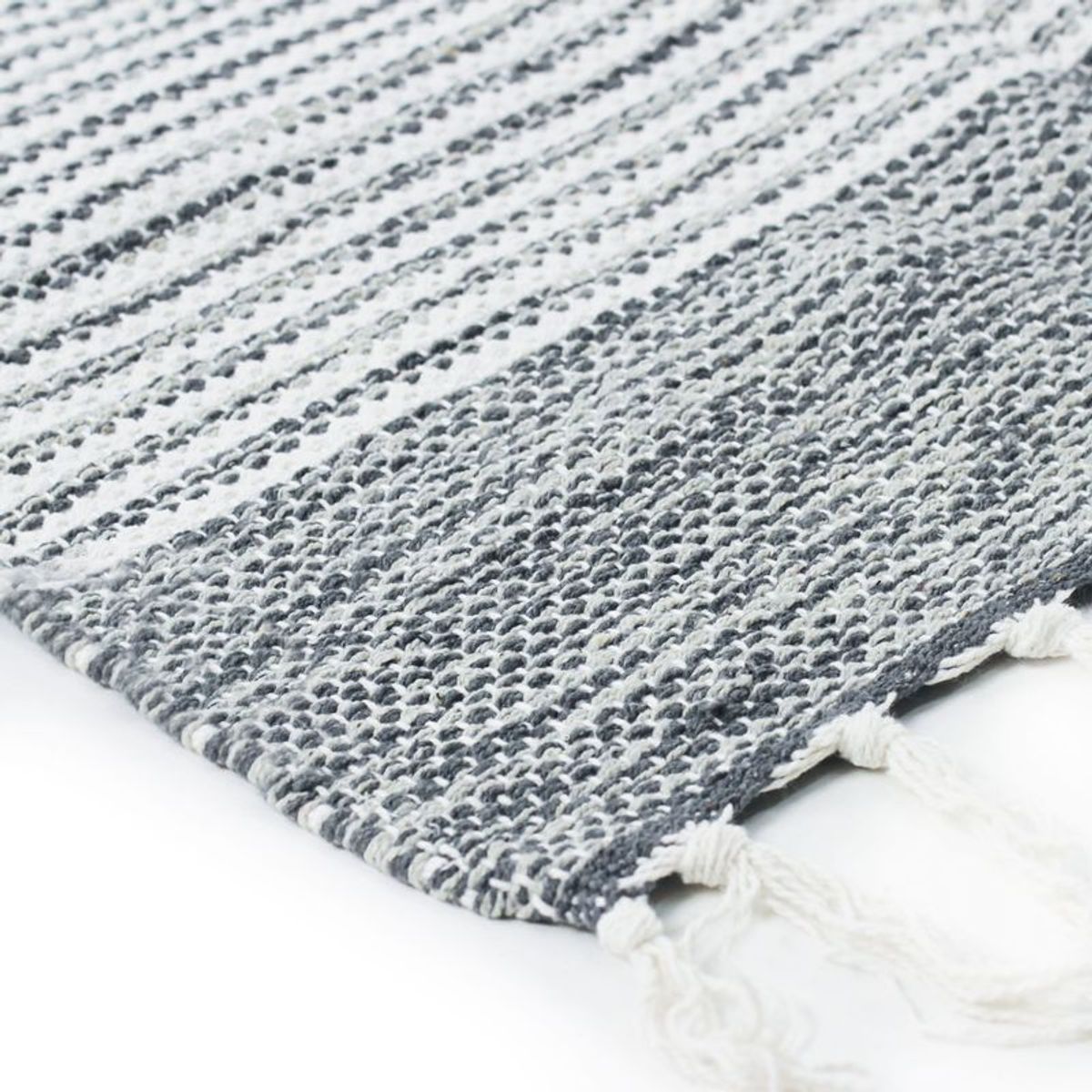 Tapis salon artisanal en coton gris blanc, THE DECO FACTORY