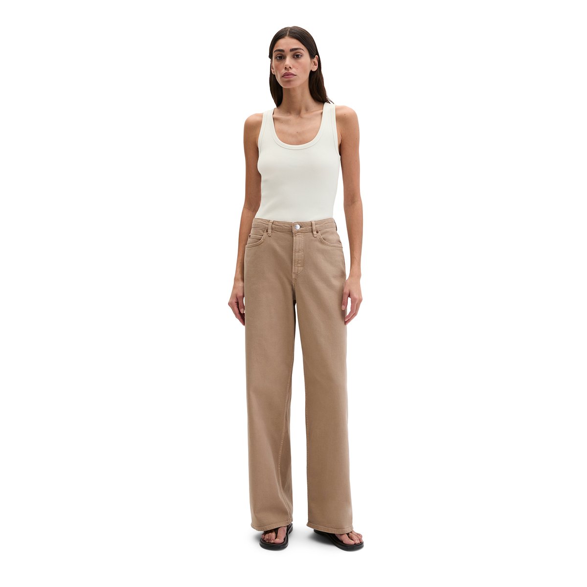 Jeans modèle Tolva large en coton organique mélangé stretch marron, MARC O'POLO