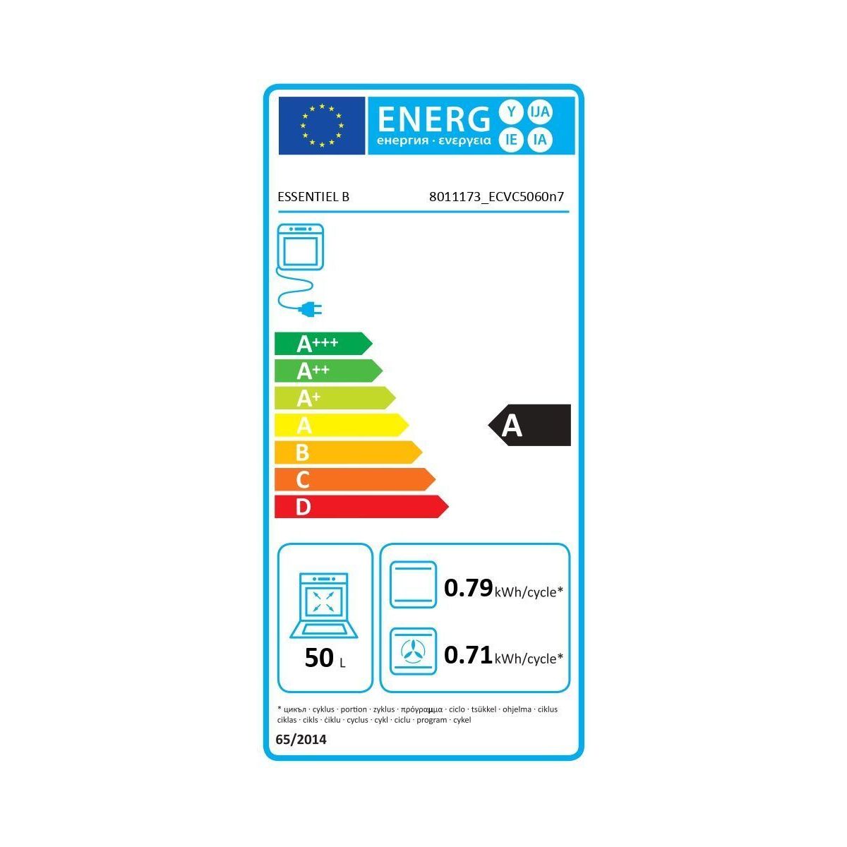 Cuisinière vitrocéramique ECVC5060n7 couleur unique, ESSENTIEL B