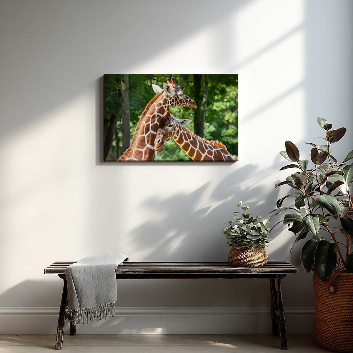 Tableau girafes complices en forêt toile imprimée, HEXOA