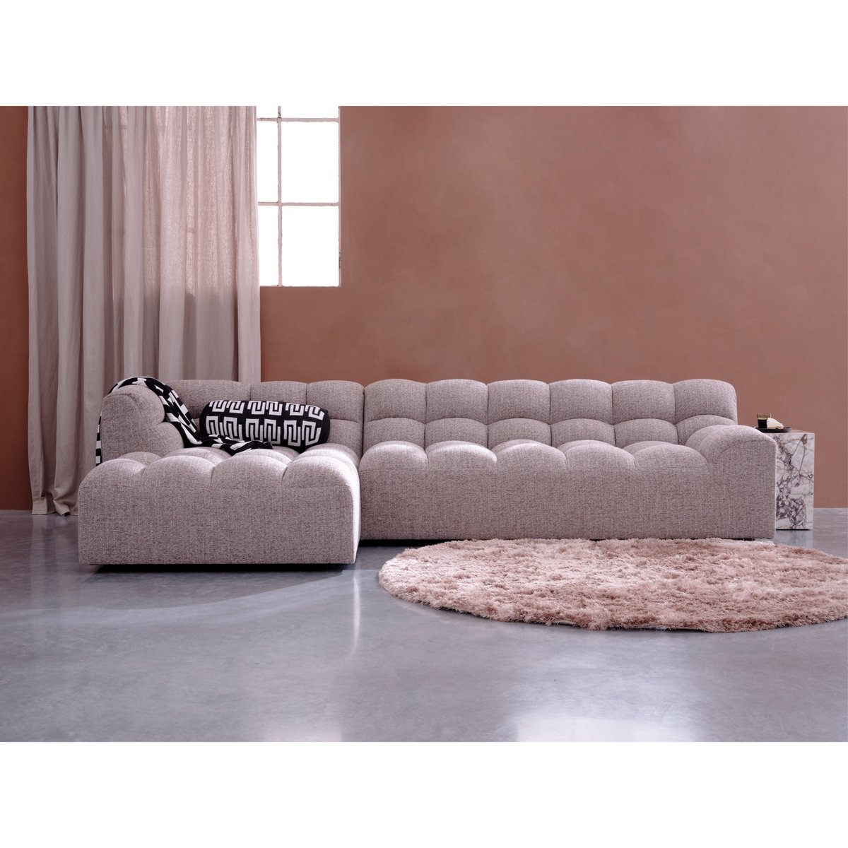 Canapé d'angle gauche avec meridienne en tissu tissé ALLURE marron, WOOOD