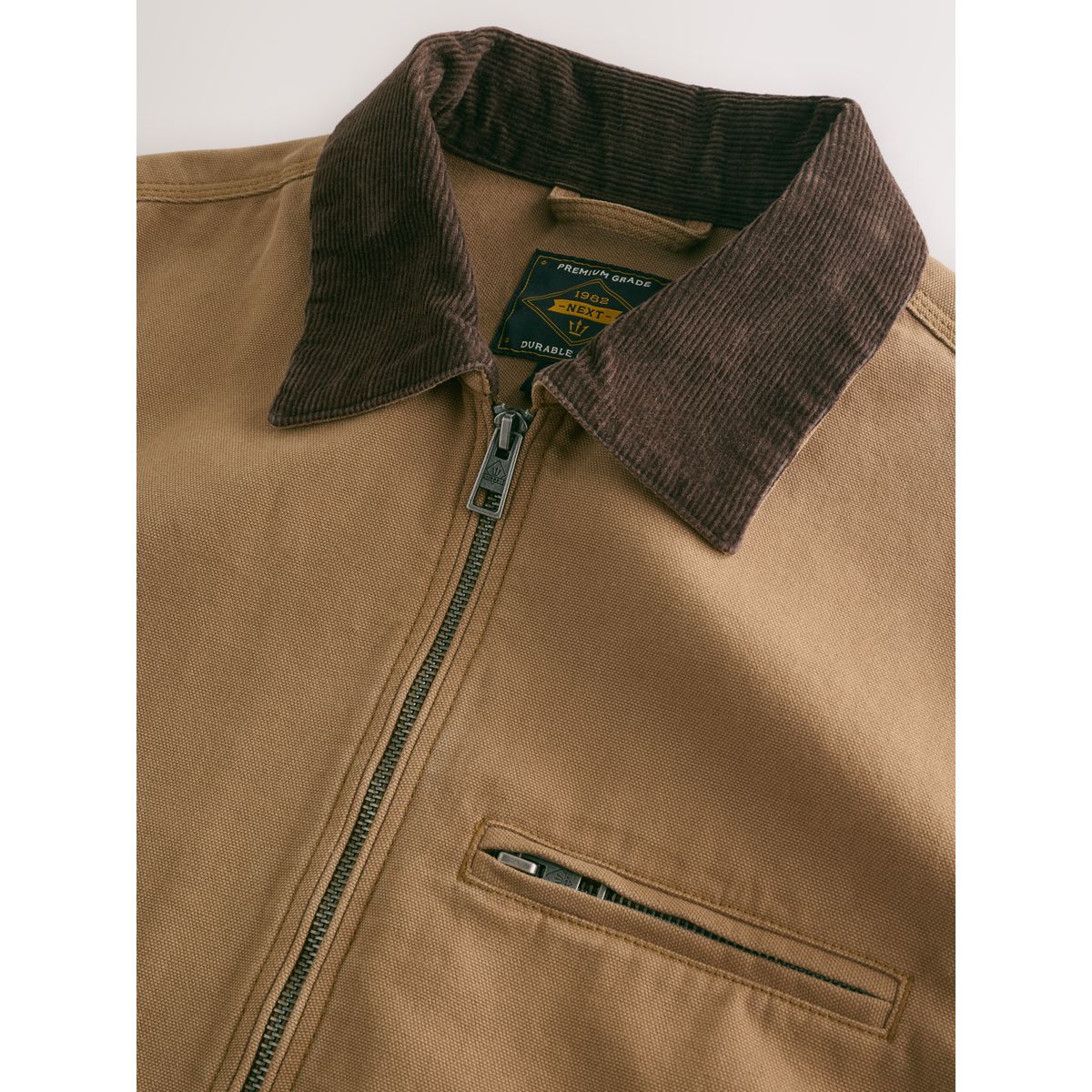 Veste en toile avec col velours côtelé marron fauve, NEXT