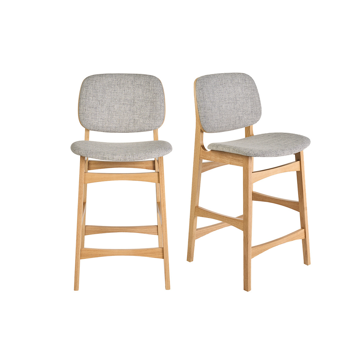 Tabourets scandinaves en bois clair frêne et tissu gris clair H66 cm (lot de 2) SOQUETTE gris, MILIBOO