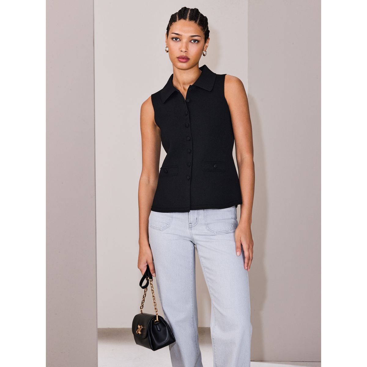 Gilet de costume boutonné en maille noir, NEXT