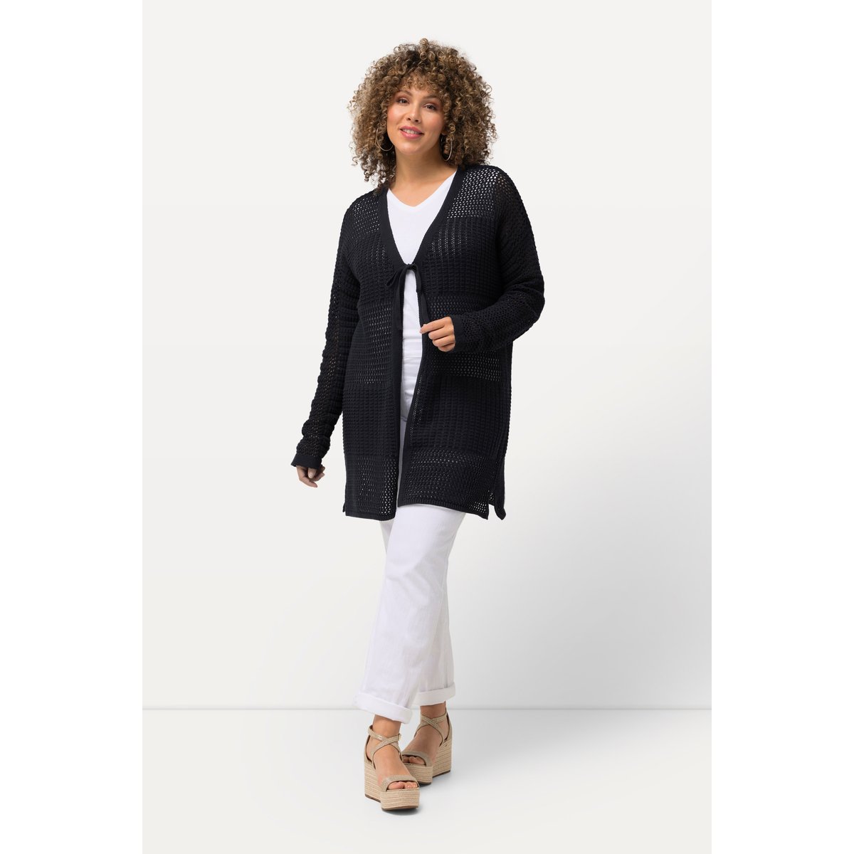 Cardigan oversize en maille ajourée. marine, ULLA POPKEN