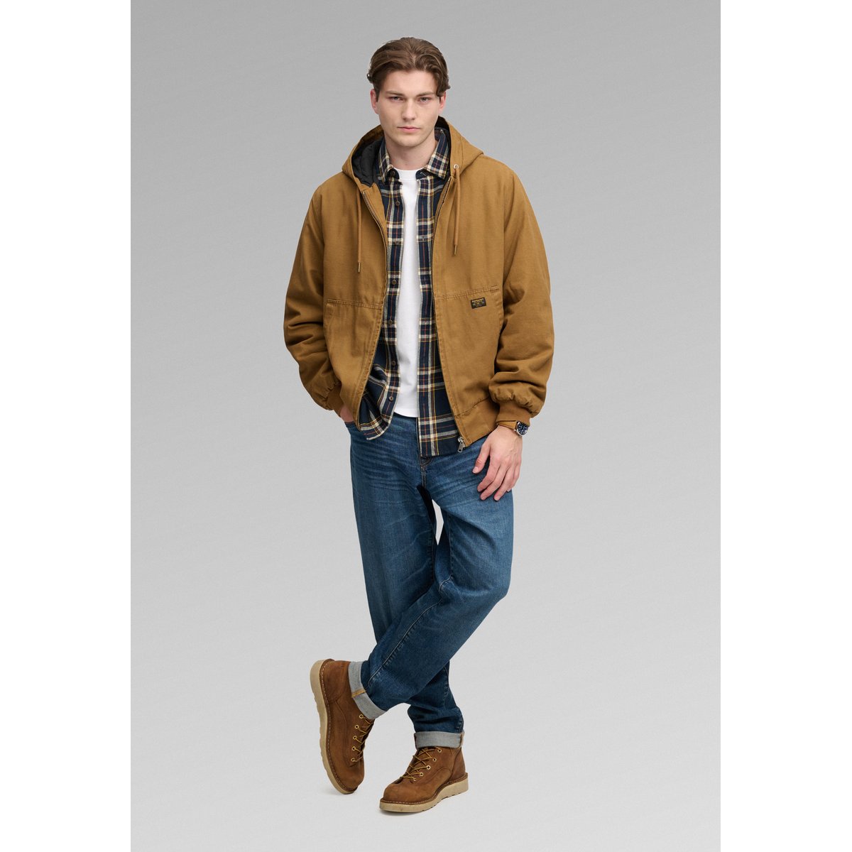Bomber Workwear à Capuche marron denim co tobacco, SUPERDRY