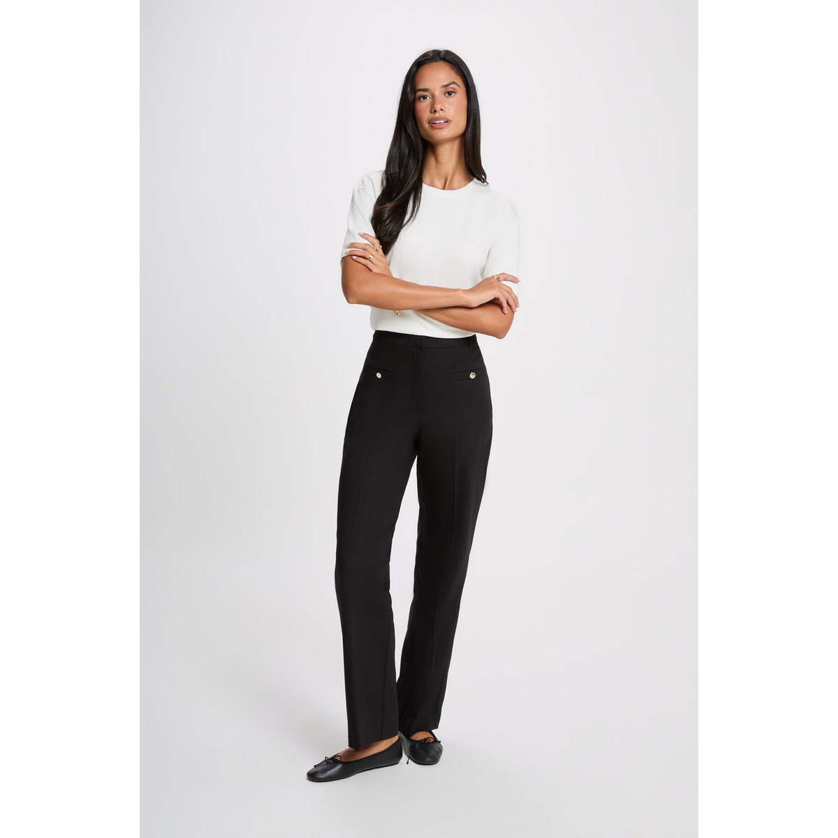 Pantalon droit taille haute noir, MORGAN