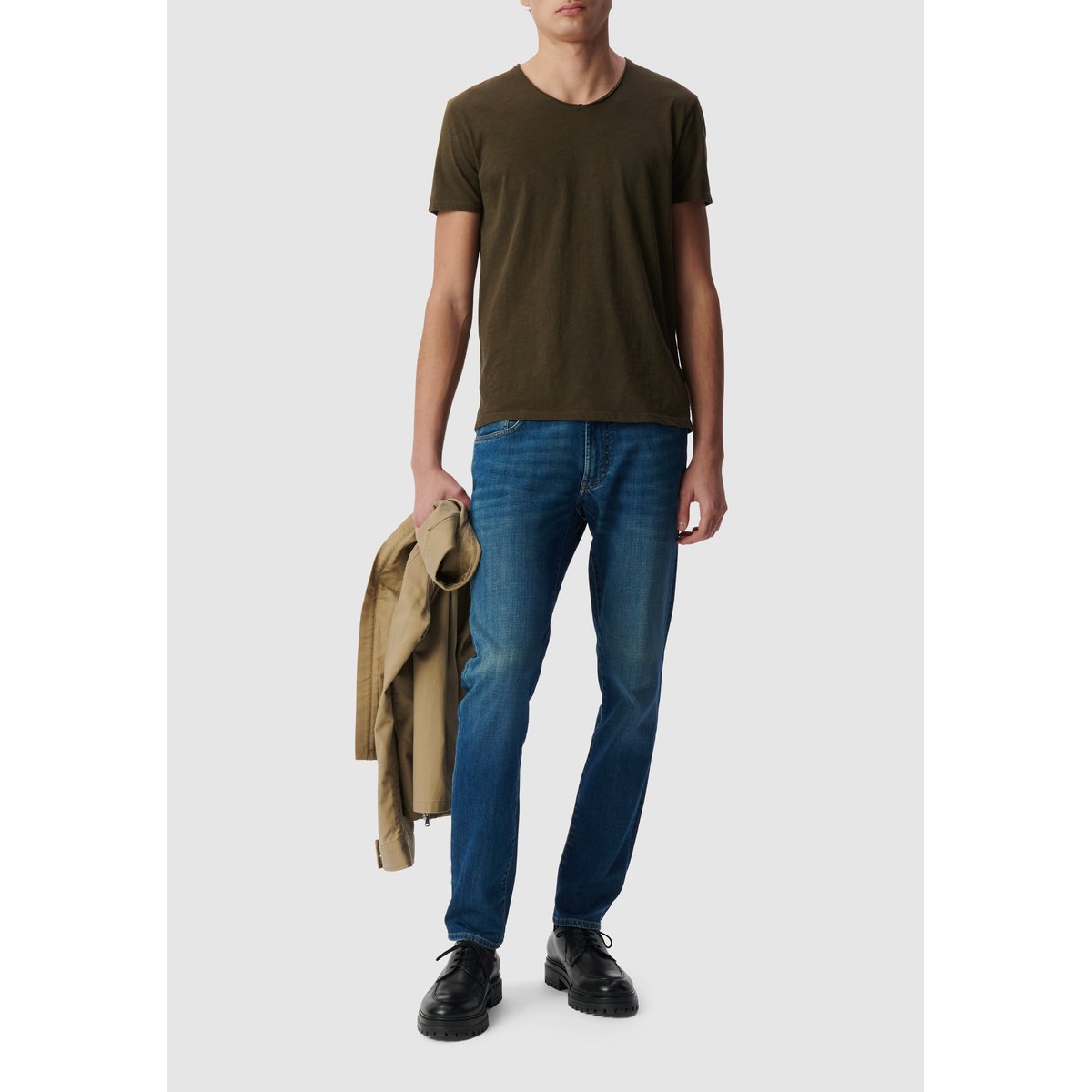 Tee-shirt col V L'Essentiel vert kaki, IKKS