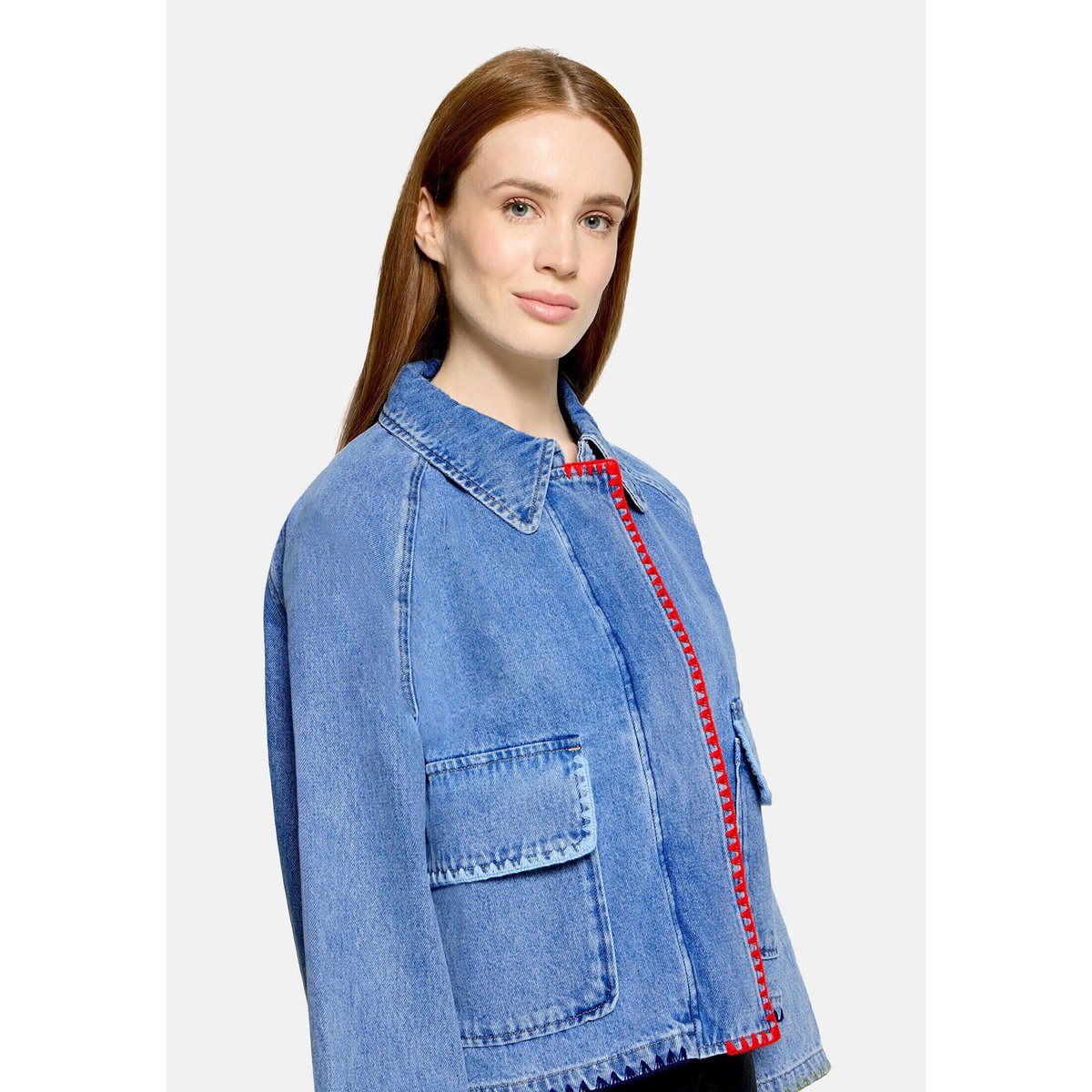 Veste en jean à poches plaquées middle blue melange, AMBER & JUNE